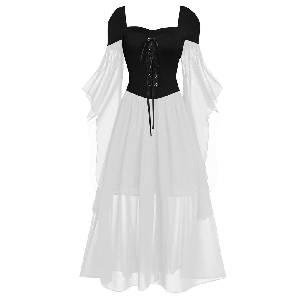 Kobine Women's Gothic Contrast Color Lace-up Witch Dress