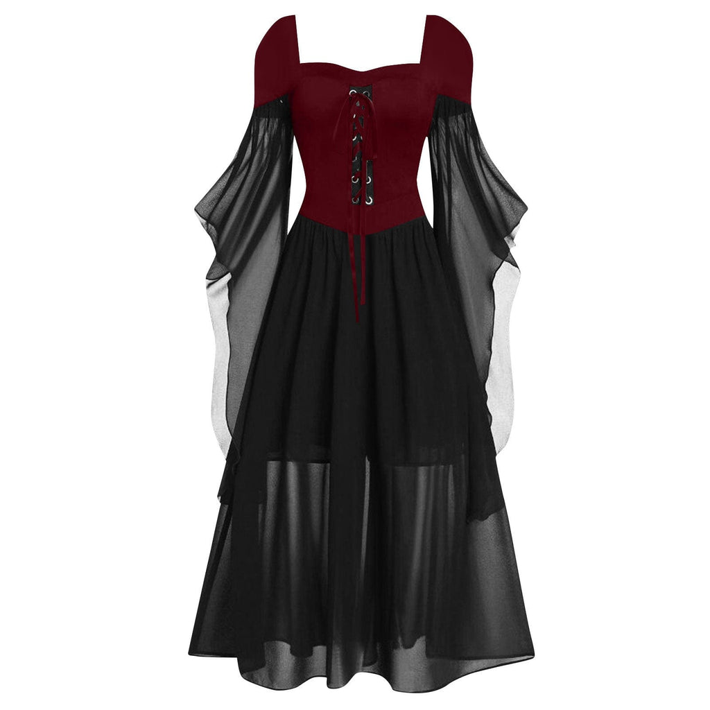 Kobine Women's Gothic Contrast Color Lace-up Witch Dress