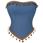 Kobine Women's Gothic Copper Piece Tassels Zip Overbust Corset