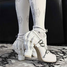 Kobine Women's Gothic Criss‑cross Buckle Straps Skeleton Hand Heel Shoes