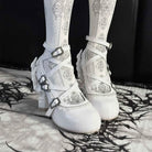 Kobine Women's Gothic Criss‑cross Buckle Straps Skeleton Hand Heel Shoes