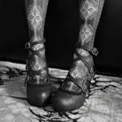 Kobine Women's Gothic Criss‑cross Buckle Straps Skeleton Hand Heel Shoes