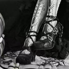 Kobine Women's Gothic Criss‑cross Buckle Straps Skeleton Hand Heel Shoes