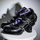 Kobine Women's Gothic Criss‑cross Buckle Straps Skeleton Hand Heel Shoes