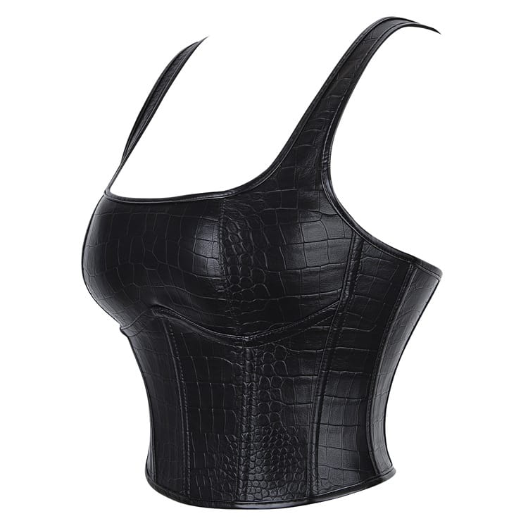 Kobine Women's Gothic Croc Embossed Strap Overbust Corset