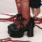 Kobine Women's Gothic Cross Buckle Strap Lace-up Platform High Heels