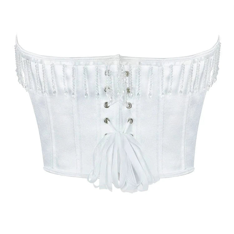 Kobine Women's Gothic Crystal Tassel Lace-up Overbust Corset