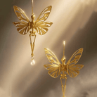 Kobine Women's Gothic Cutout Butterfly Wing Skeleton Pearl Drop Hook Earrings