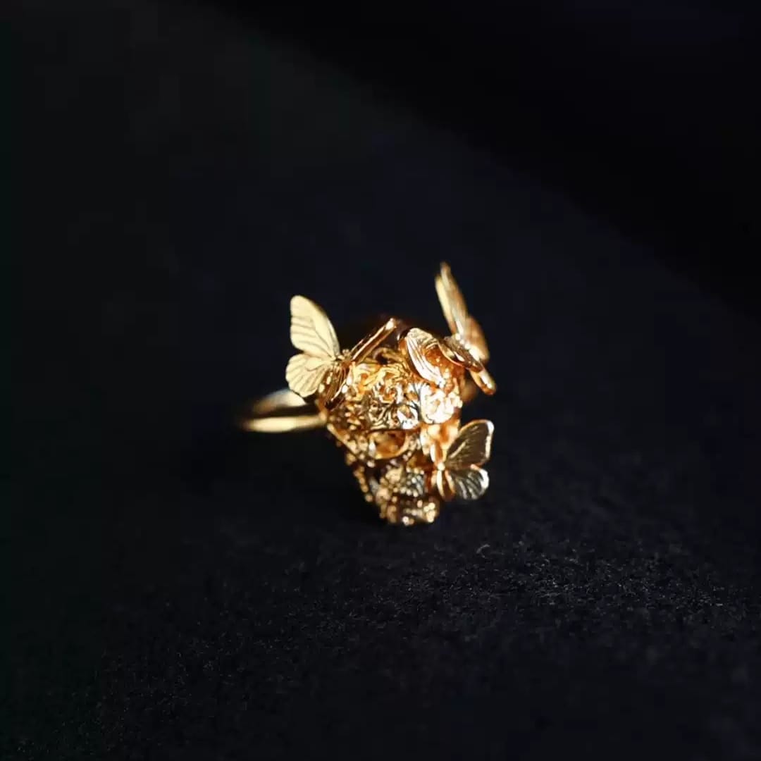 Kobine Women's Gothic Cutout Skull Butterfly Open Band Ring