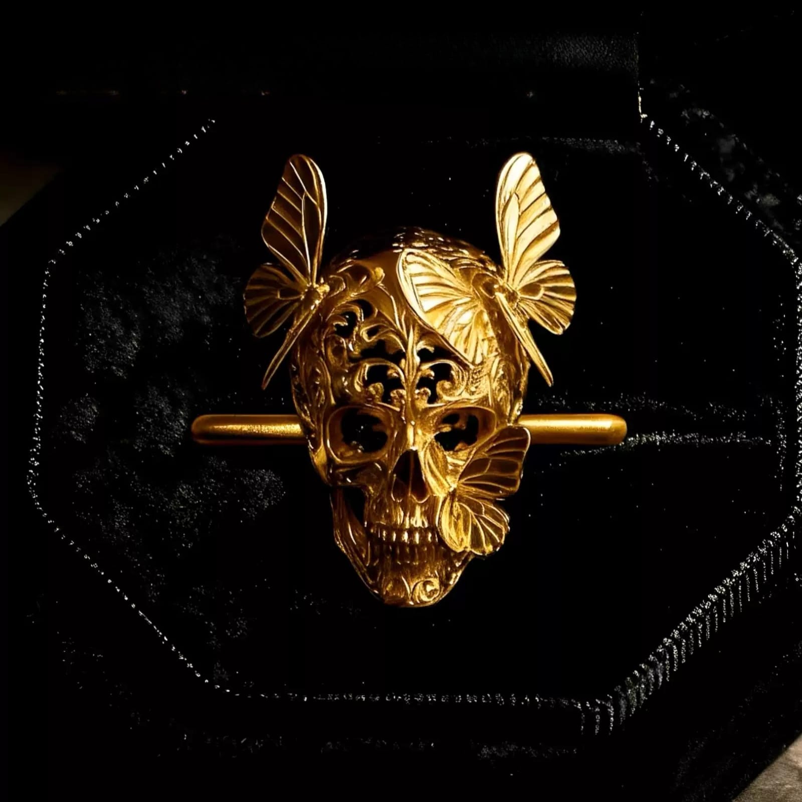 Kobine Women's Gothic Cutout Skull Butterfly Open Band Ring