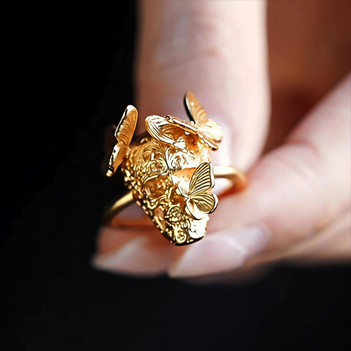 Kobine Women's Gothic Cutout Skull Butterfly Open Band Ring