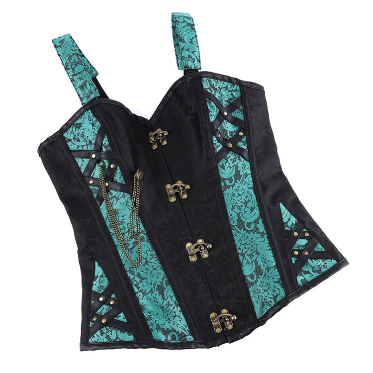 Kobine Women's Gothic Double Color Floral Jacquard Lace-up Overbust Corset
