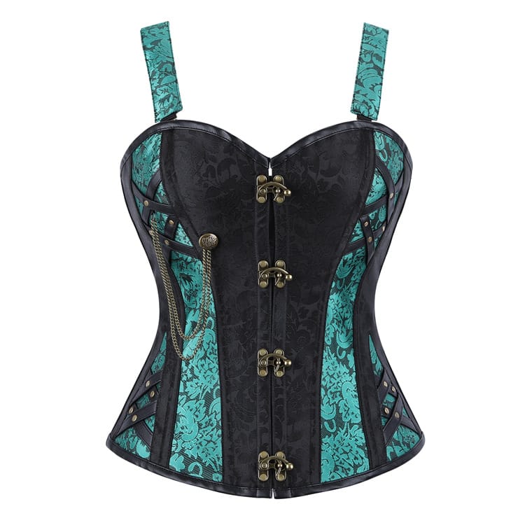 Kobine Women's Gothic Double Color Floral Jacquard Lace-up Overbust Corset
