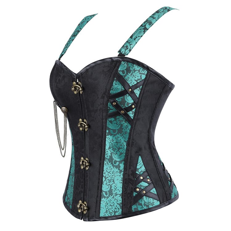 Kobine Women's Gothic Double Color Floral Jacquard Lace-up Overbust Corset