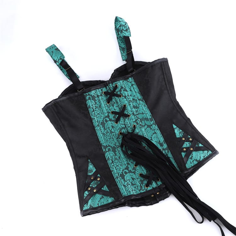 Kobine Women's Gothic Double Color Floral Jacquard Lace-up Overbust Corset