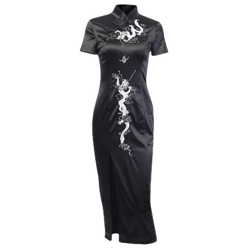 Kobine Women's Gothic Dragon Embroidered Cheongsam Dress