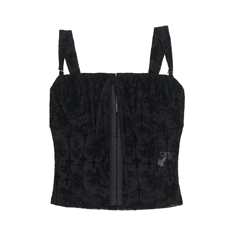 Kobine Women's Gothic Drawstring Flocking Velvet Tank Top