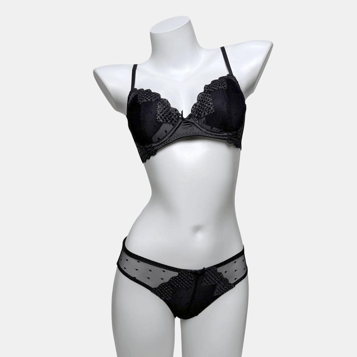Kobine Women's Gothic Embroidered Heart Mesh Lingerie Set