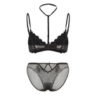 Kobine Women's Gothic Embroidered Heart Mesh Lingerie Set