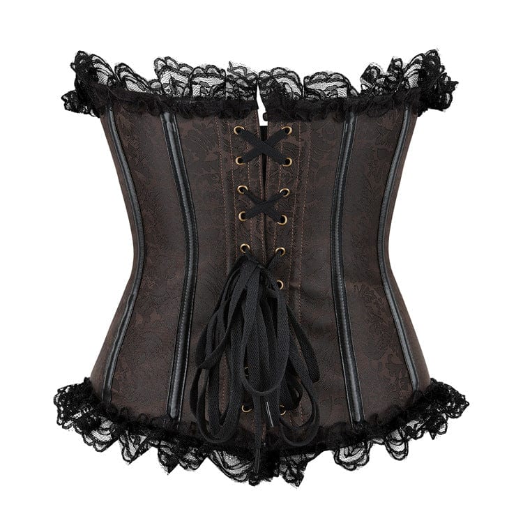 Kobine Women's Gothic Faux Leather Splice Lace Overbust Corset