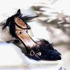 Kobine Women's Gothic Feather Bow Ankle Strap Stilettos