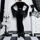 Kobine Women's Gothic Flare Sleeved Velvet Slit Maxi Dress