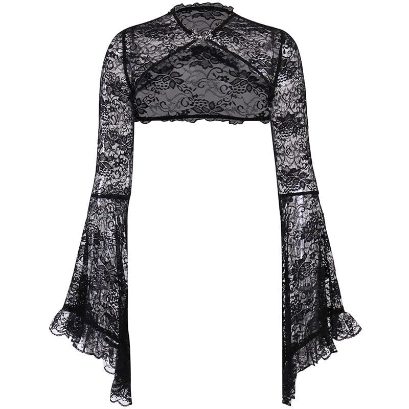 Kobine Women's Gothic Flared Sleeved Ruffled Lace Cape