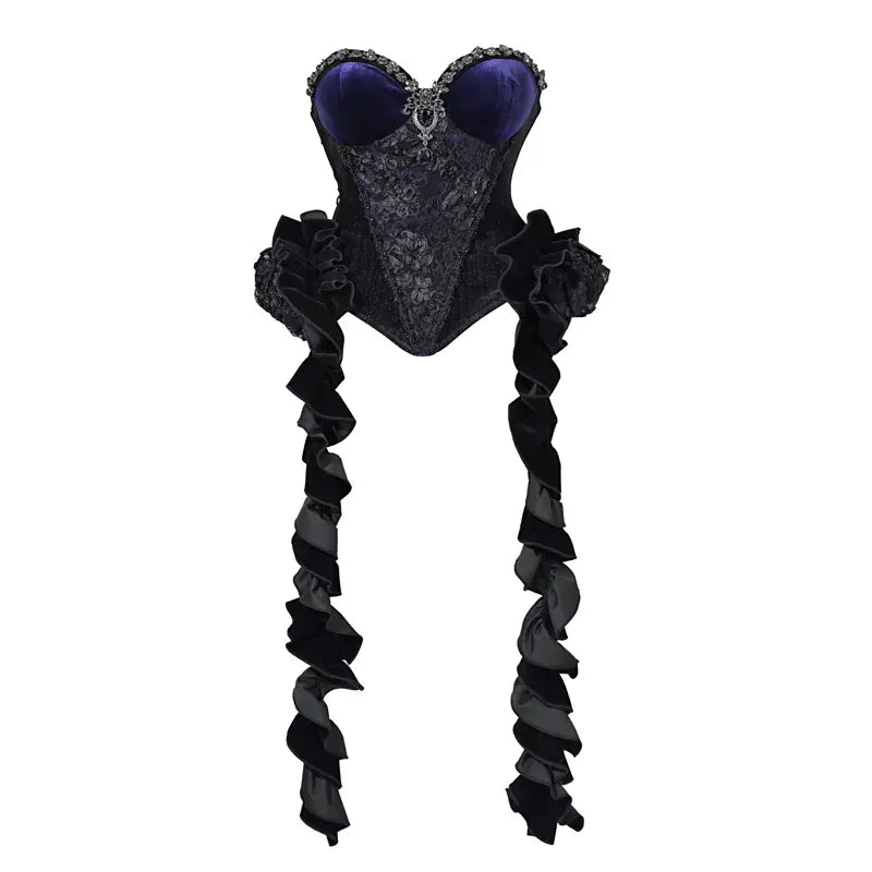 Kobine Women's Gothic Floral Beaded Lace-up Irregular Overbust Corset