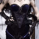 Kobine Women's Gothic Floral Beaded Lace-up Irregular Overbust Corset