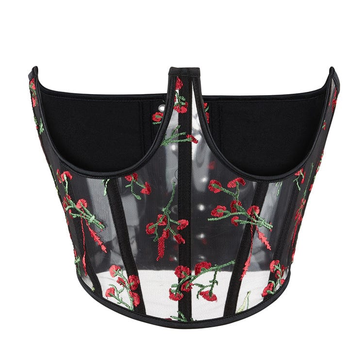 Kobine Women's Gothic Floral Embroidered Mesh Underbust Corset