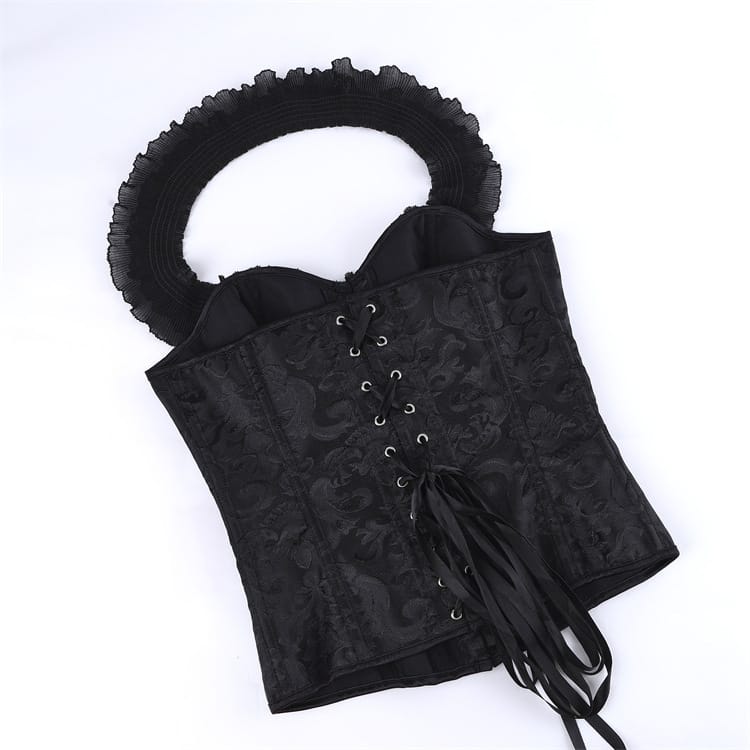 Kobine Women's Gothic Floral Jacquard Halter Lace-up Overbust Corset