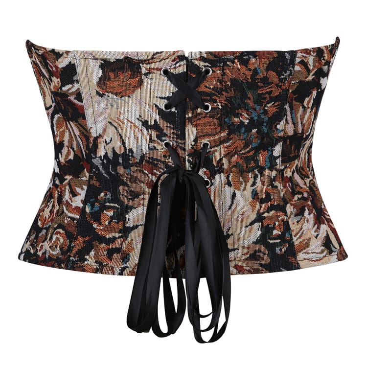 Kobine Women's Gothic Floral Jacquard Lace-up Underbust Corset