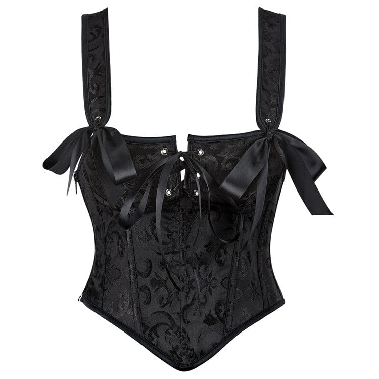 Kobine Women's Gothic Floral Jacquard Shoulder Straps Overbust Corset