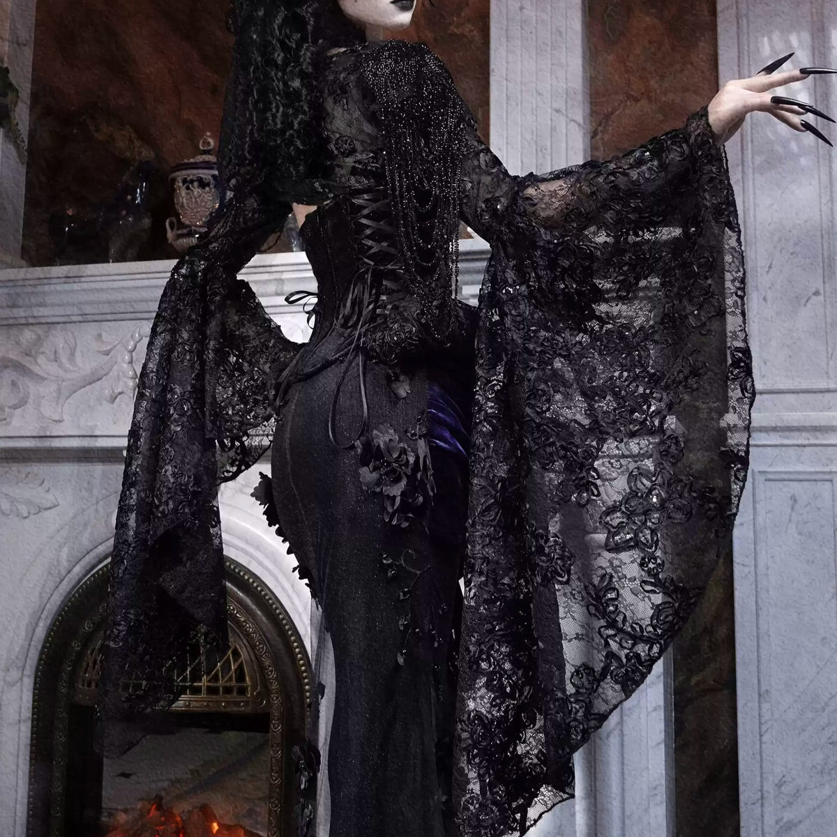 Kobine Women's Gothic Floral Lace Flare Sleeve Shrug