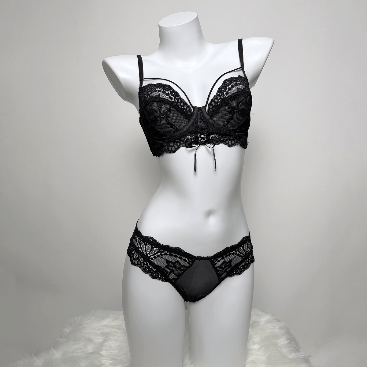 Kobine Women's Gothic Floral Lace Lace-up Lingerie Set