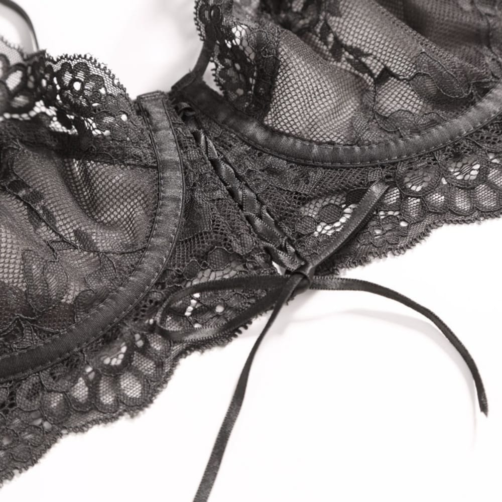 Kobine Women's Gothic Floral Lace Lace-up Lingerie Set