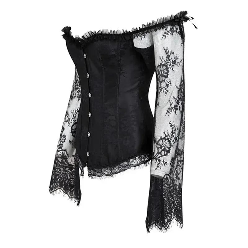 Kobine Women's Gothic Floral Lace Sleeved Overbust Corsets