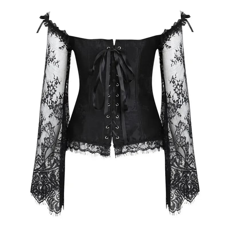 Kobine Women's Gothic Floral Lace Sleeved Overbust Corsets