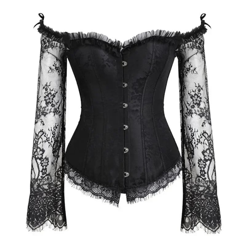 Kobine Women's Gothic Floral Lace Sleeved Overbust Corsets