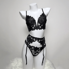 Kobine Women's Gothic Floral Mesh Embroidered Lace Lingerie Set
