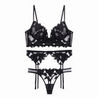 Kobine Women's Gothic Floral Mesh Embroidered Lace Lingerie Set