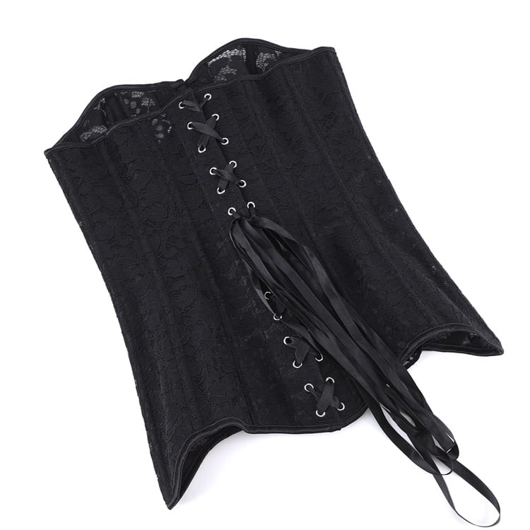 Kobine Women's Gothic Floral Mesh Lace-up Front Busk Overbust Corset