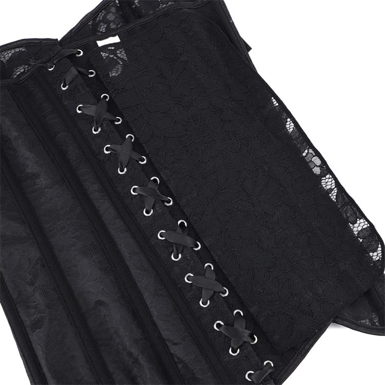 Kobine Women's Gothic Floral Mesh Lace-up Front Busk Overbust Corset