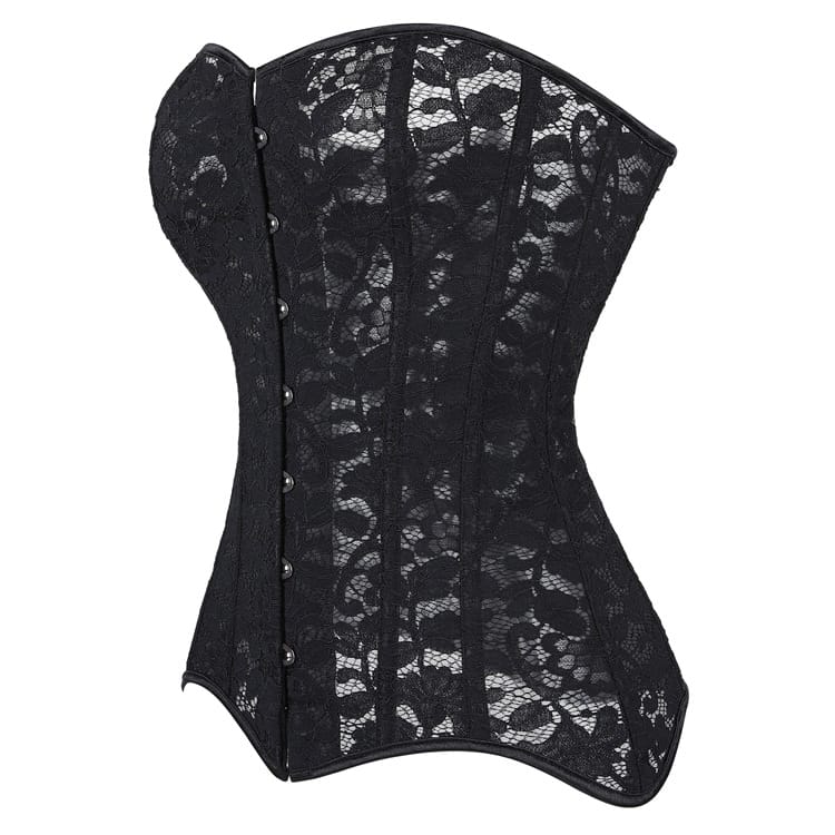 Kobine Women's Gothic Floral Mesh Lace-up Front Busk Overbust Corset
