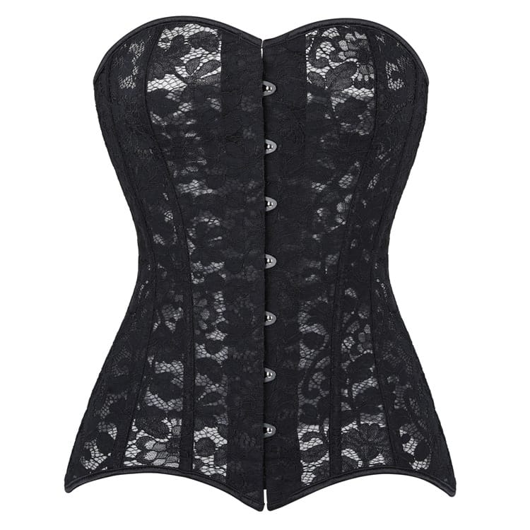 Kobine Women's Gothic Floral Mesh Lace-up Front Busk Overbust Corset