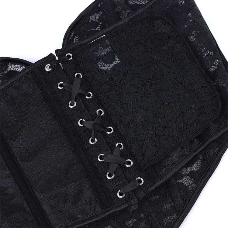 Kobine Women's Gothic Floral Mesh Lace-up Overbust Corset
