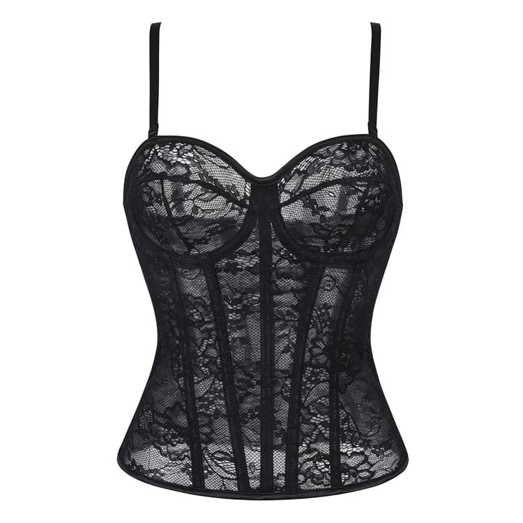 Kobine Women's Gothic Floral Mesh Lace-up Overbust Corset