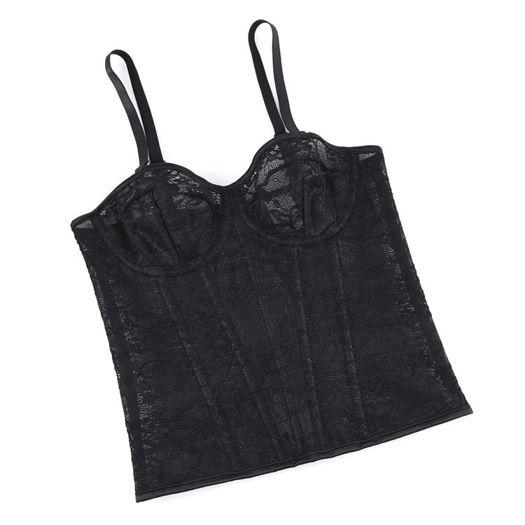 Kobine Women's Gothic Floral Mesh Lace-up Overbust Corset