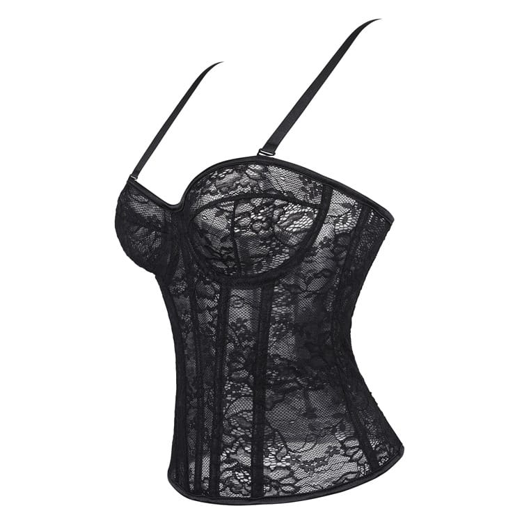 Kobine Women's Gothic Floral Mesh Lace-up Overbust Corset
