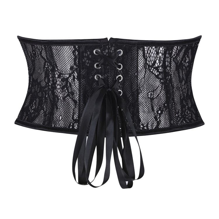 Kobine Women's Gothic Floral Mesh Lace-up Underbust Corset